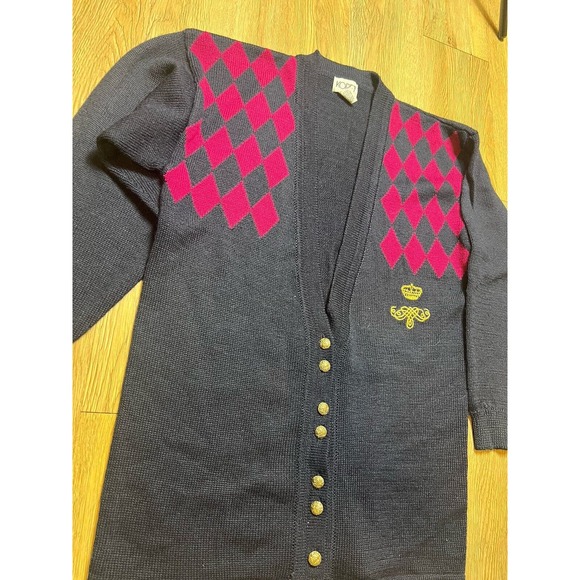 Vtg Koret Cardigan Women's Small Wool Argyle Gold Buttons Embroider Preppy - Picture 4 of 11